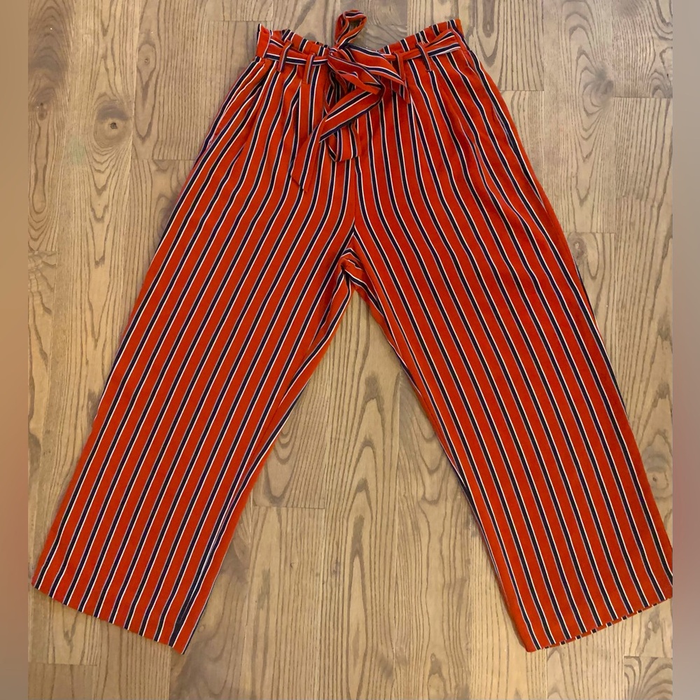 Zara striped loose fit paper bag pants